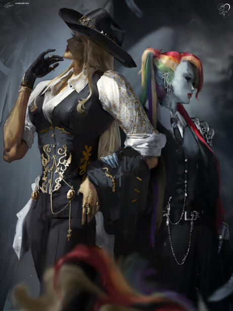 Halfbody + 1 Character + Photobashed BG